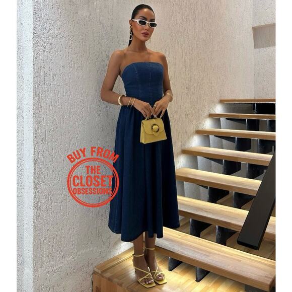 ZARA Blogger Fave Strapless Blue Midi Dress NWT - Picture 14 of 16